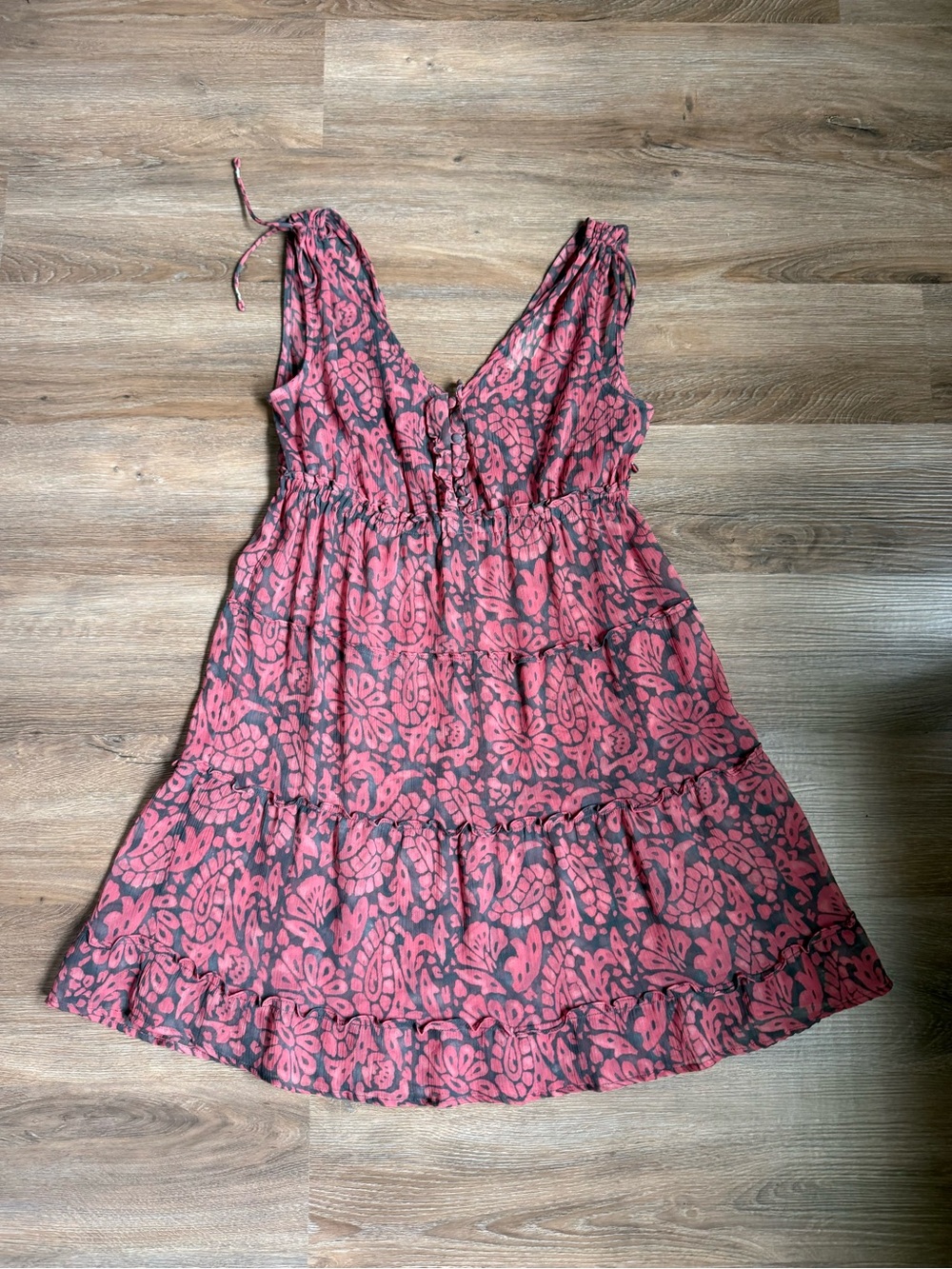 American Eagle Pink Floral Tiered V-Neck Mini Dress